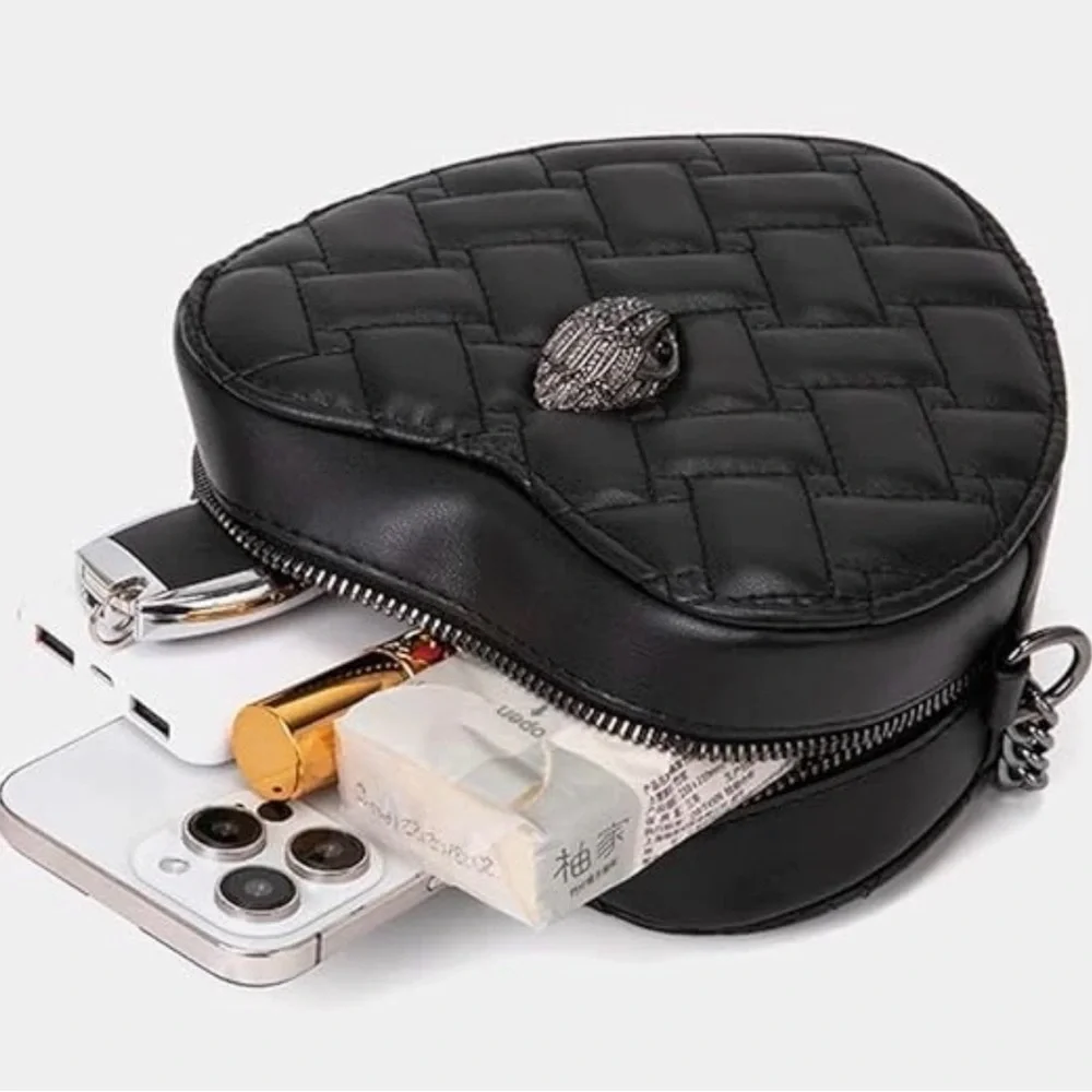 Kurt Geiger Black Quilted Heart Crossbody Bag - Picture 3 of 6